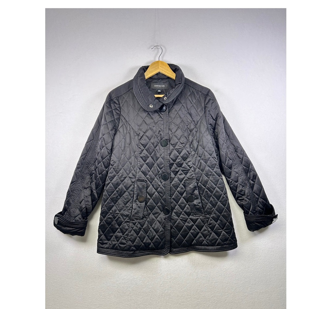 Classic Jones New York Quilted Snap‎ Button Jacket Black Size Large